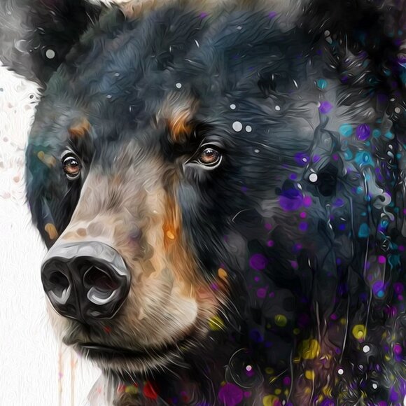 Black Bear Portrait Watercolor Oil Painting Wall Art Print - Picture 4 of 5
